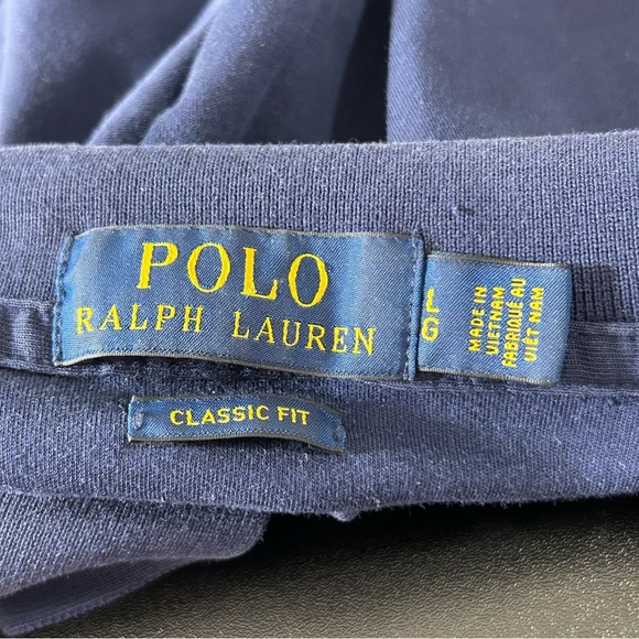 POLO Ralph Lauren Shirt Men's Classic Fit Navy White Size Large Stretchy - Picture 3 of 7